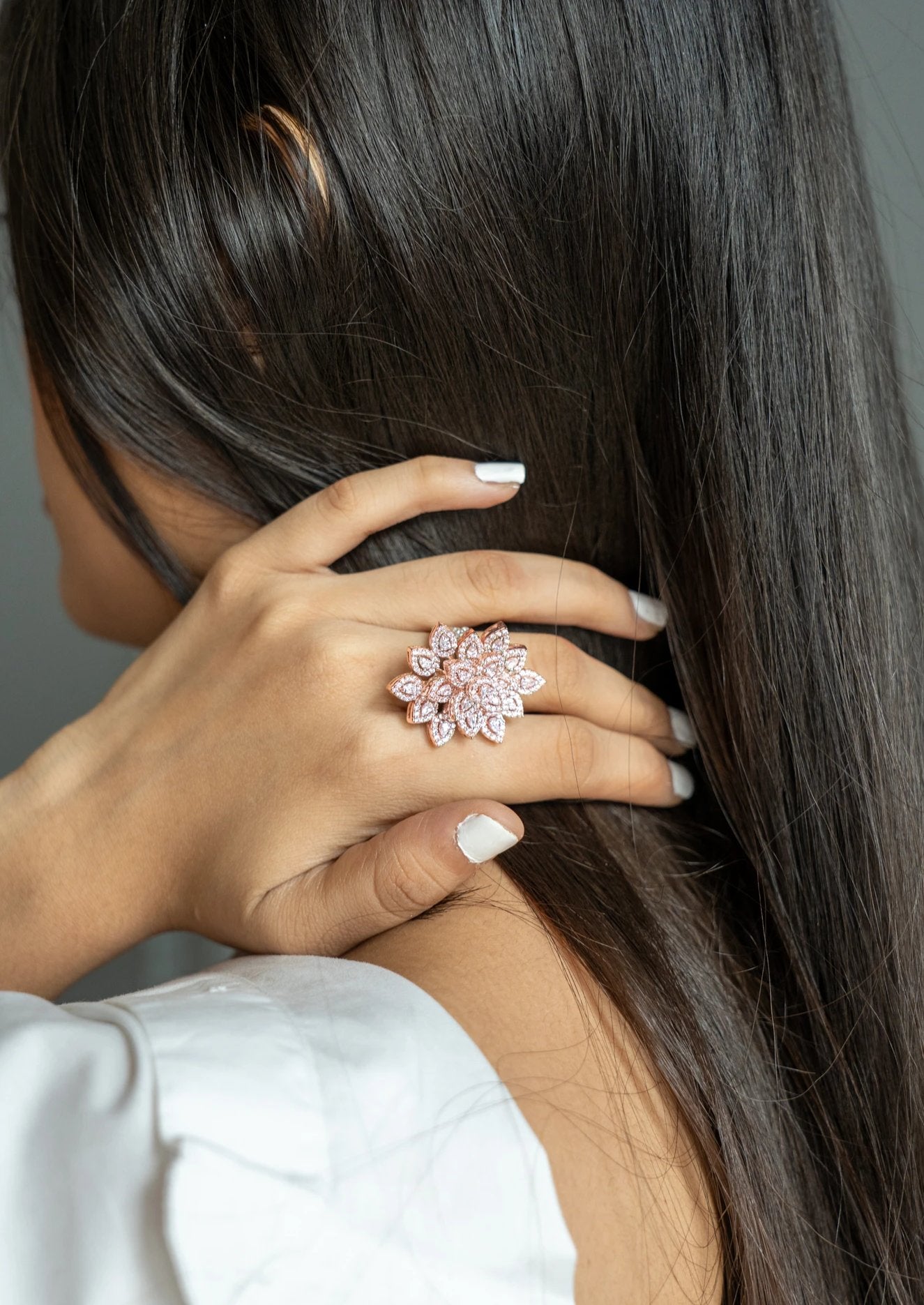 Pear Marquise Cocktail Ring with a Rose Gold Touch